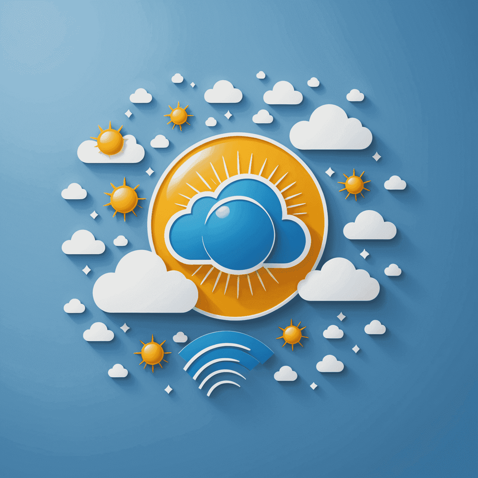 日本の天気予報サービスのロゴ。青い背景に白い雲と太陽のアイコン