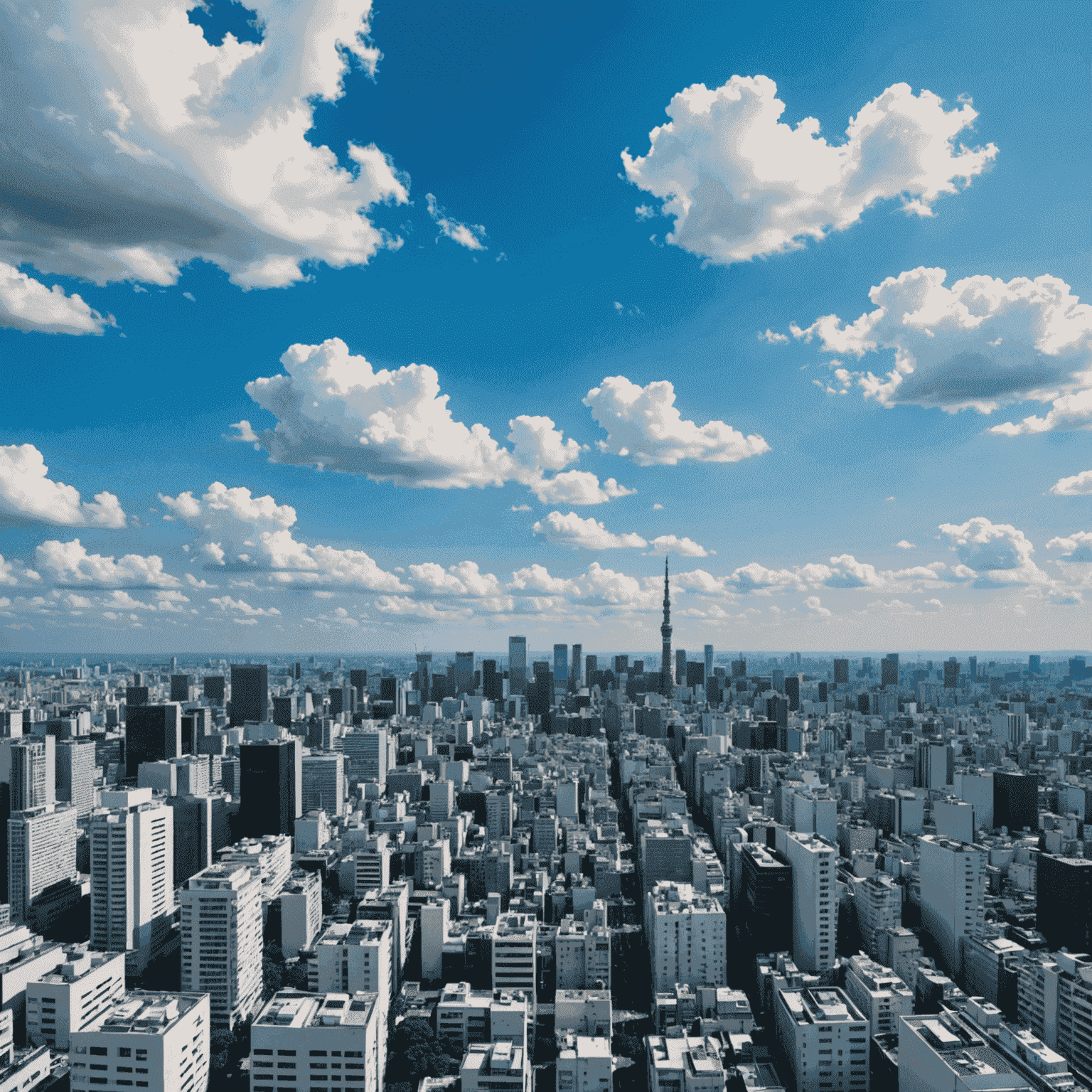 東京の街並みと空の風景。高層ビルの上に青空が広がり、わずかな雲が浮かんでいる。