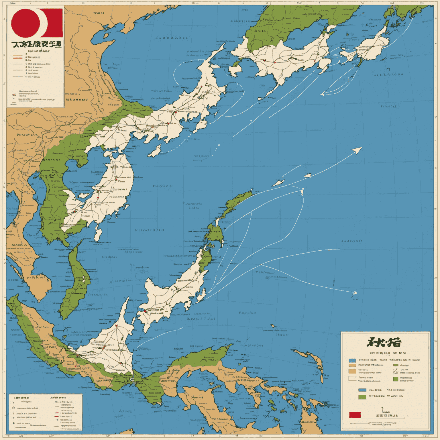 日本地図上に台風の進路を示す画像。渦巻き状の雲と矢印が描かれている。